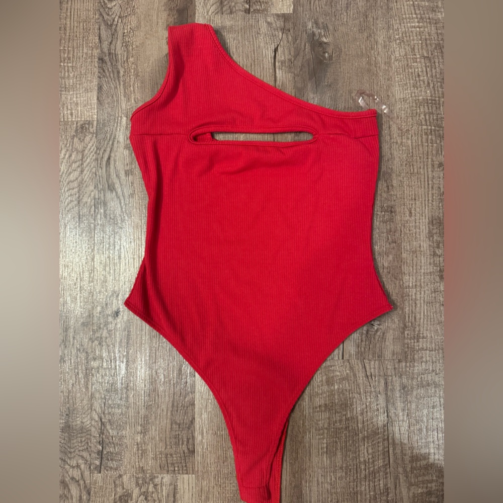 Red Ribbed Cut Out Bodysuit